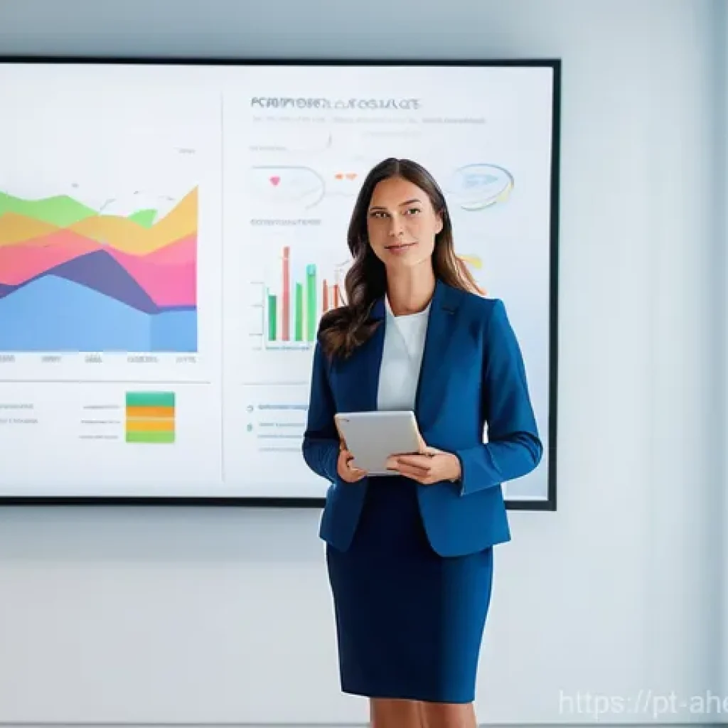 미래 직업을 위한 자기계발 목표 설정 - **Prompt:** A Portuguese professional woman, mid-30s, dressed in smart business casual attire, stand...