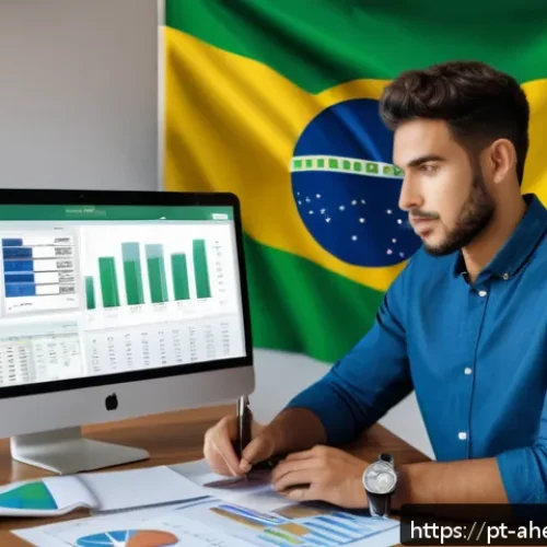 직업 전환 시 필요한 재무 계획 - A detailed scene of a young Brazilian professional sitting at a desk in a modern home office, surrou...