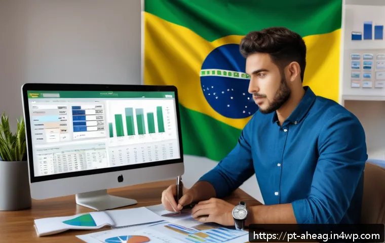 직업 전환 시 필요한 재무 계획 - A detailed scene of a young Brazilian professional sitting at a desk in a modern home office, surrou...